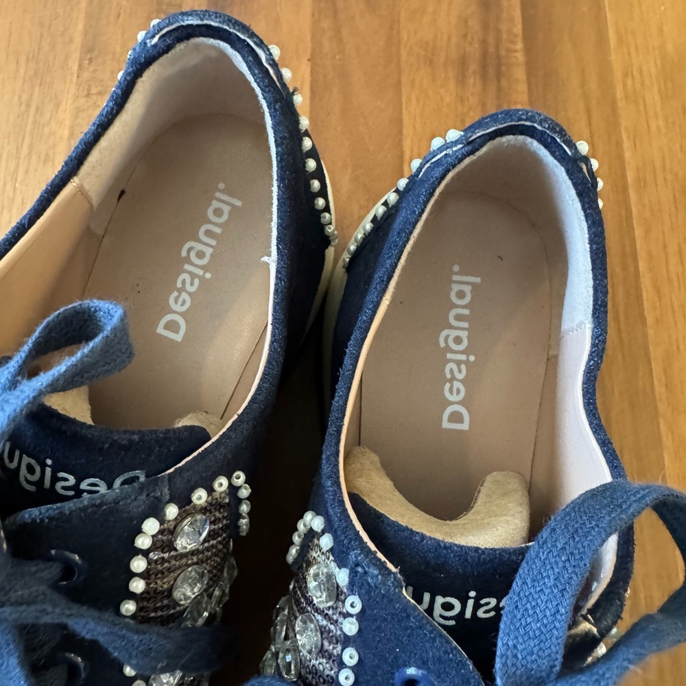Desigual Wedge Pearl Suede Trainers with Crystal & Pearl Detail - Picture 10 of 12